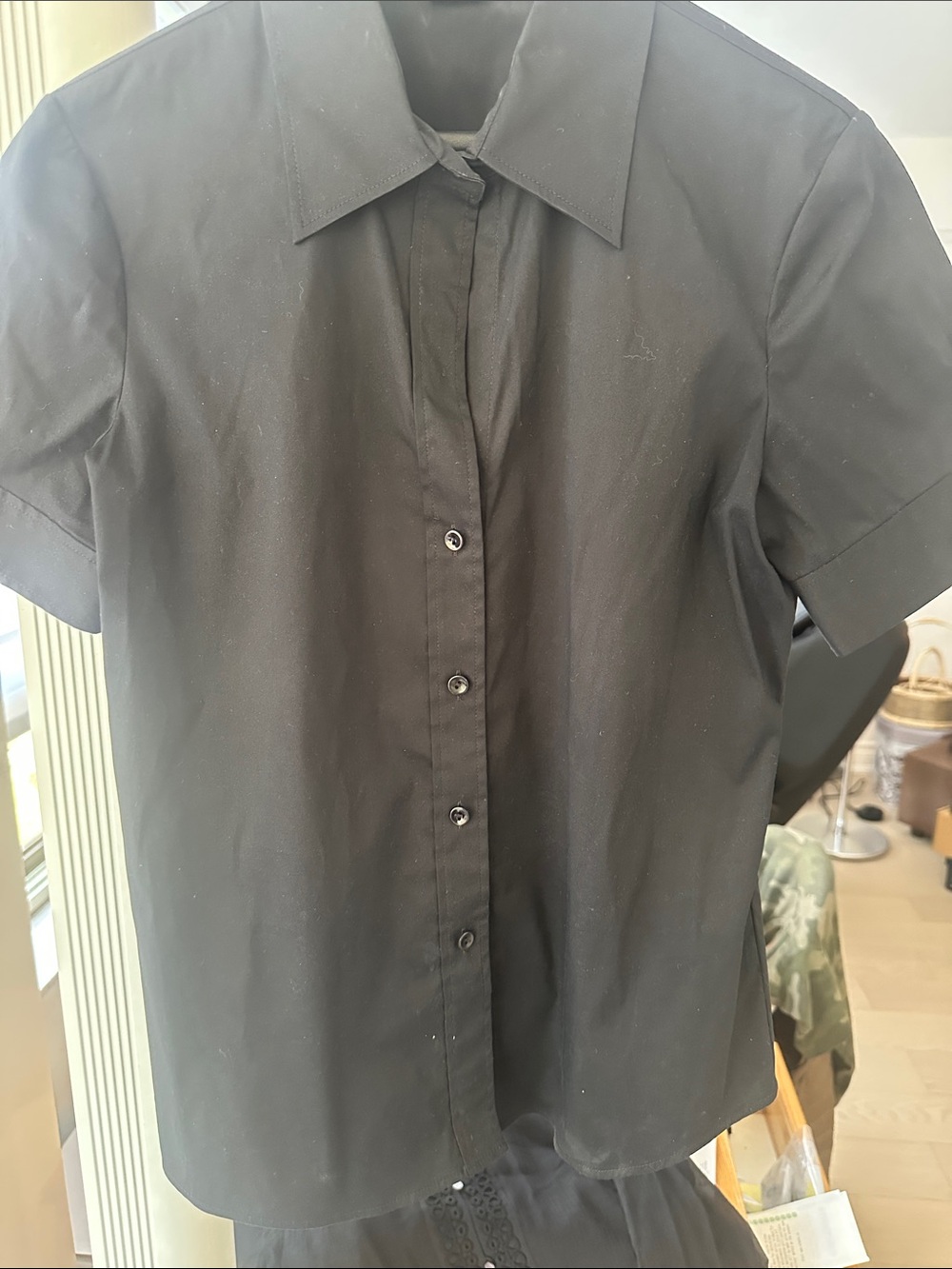 Theory Black Short-Sleeve Button Front Blouse